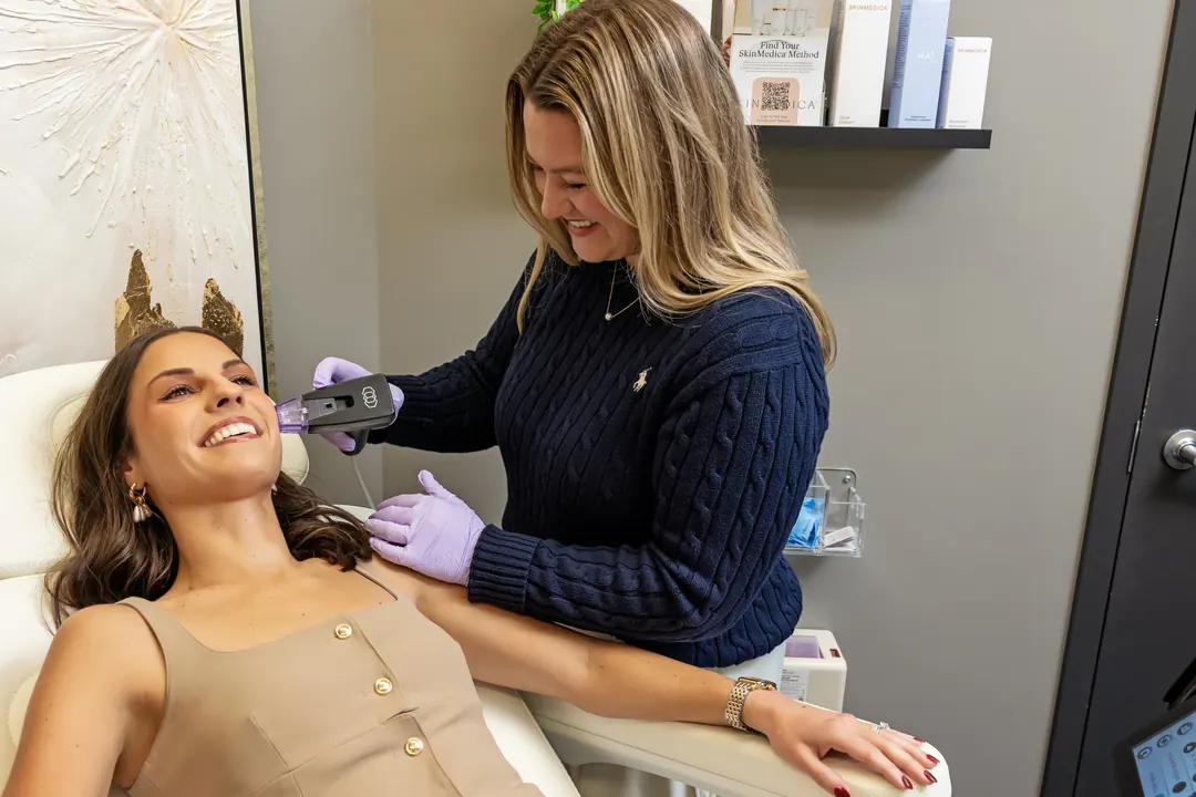 Morpheus8 RF microneedling on the jawline at Premier Aesthetics